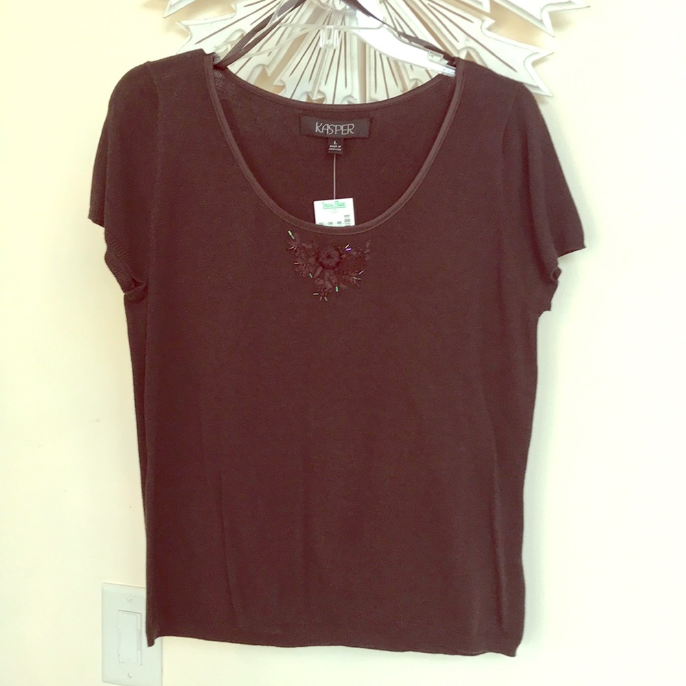 Kasper brown short sleeve pullover sweater L